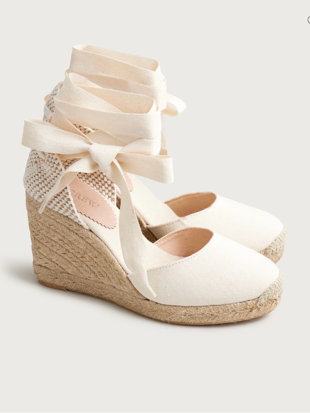 J. Crew Cream Canvas Espadrille Wedge Tie-Ankle Sandals